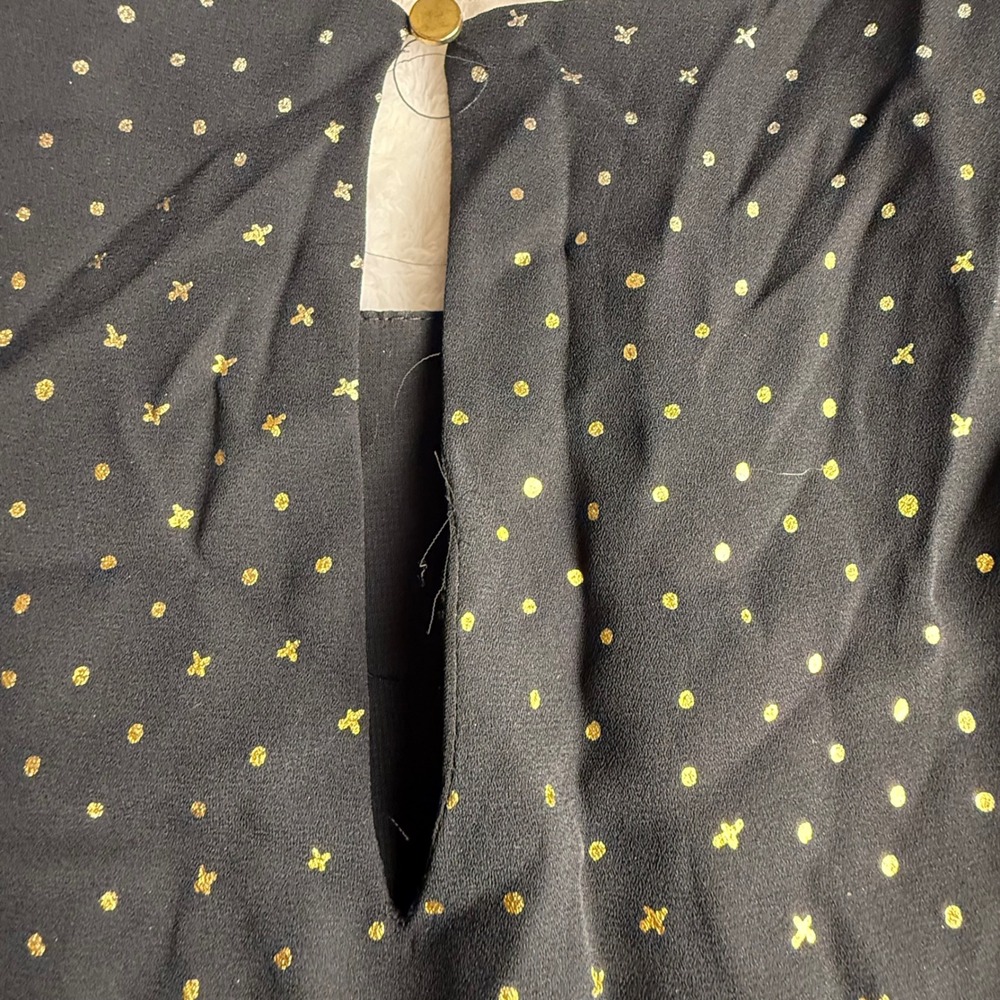 Ava & Viv Womens 1X Black Gold Foil Polka Dot Long Sleeve Blouse Keyhole Back - Picture 7 of 9